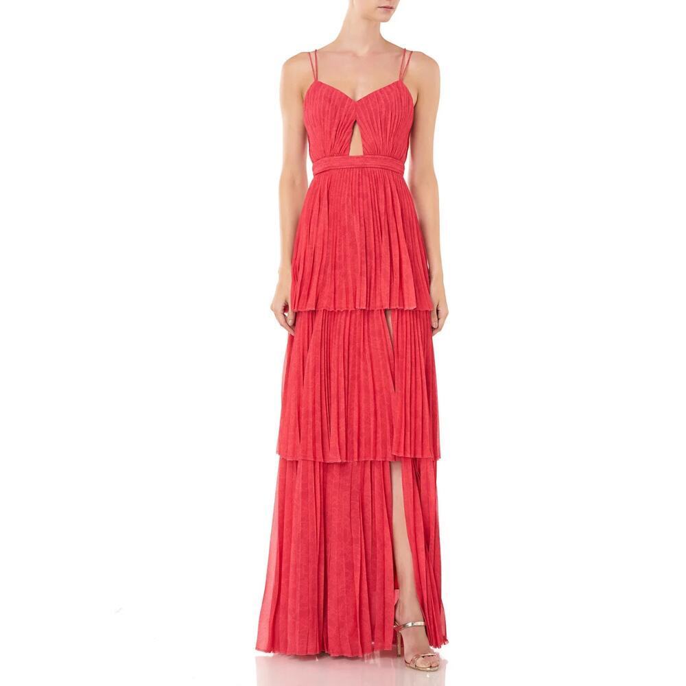 NWD AMUR Dominique Pleated Tiered Maxi Dress Size 2 Raspberry Rose #1A605